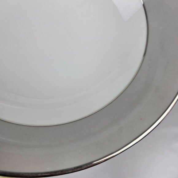 Sango Plantina Round Serving Bowl 9 Inch White with Gray Band & Platinum Trim - Picture 5 of 11